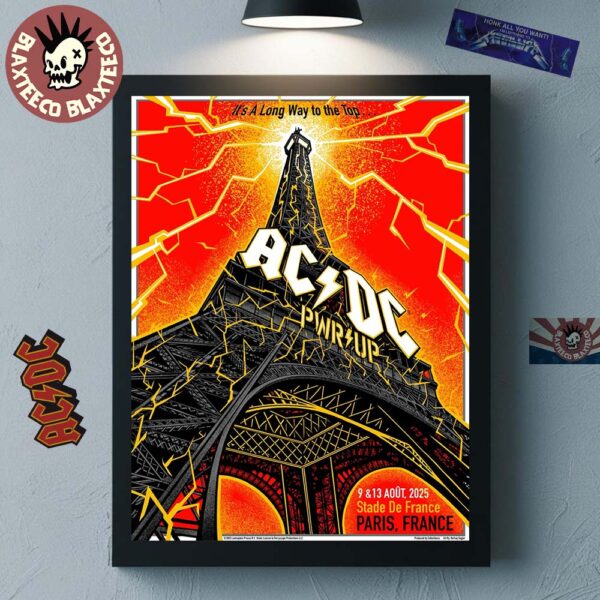 ACDC Paris France PWR Up Tour 2025 Poster At Stade De France On August 9 And 13 2025 Eiffel Tower Art Home Decor Poster Canvas