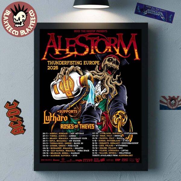 Alestorm East European Tour 2025 Thunderfisting Europe Schedule Tour Dates Home Decor Poster Canvas
