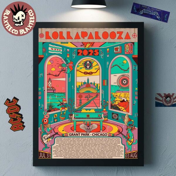 Lollapalozza 2025 Commemorative Exclusive Poster In Chicago Illinois At Grant Park On July 31 – August 3 2025 Home Decor Poster Canvas