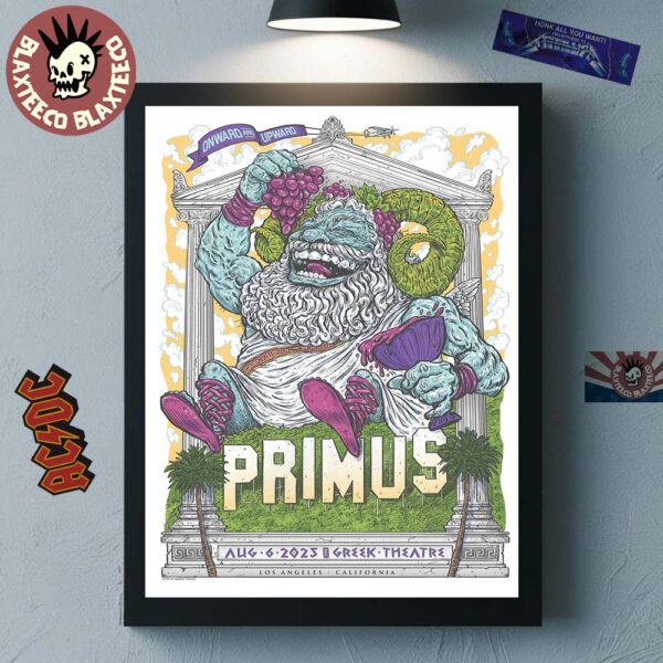 Primus Los Angeles California 2025 Concert Poster At Greek Theatre On August 6 2025 Onward And Upward Tour Home Decor Poster Canvas