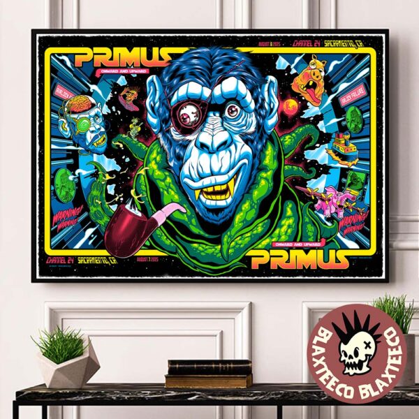 Primus Sacramento California 2025 Night 1 And 2 Combined Venue Poster At Channel 24 On August 7 And 8 2025 Onward And Upward Tour Space Monkey Landscape Poster Canvas