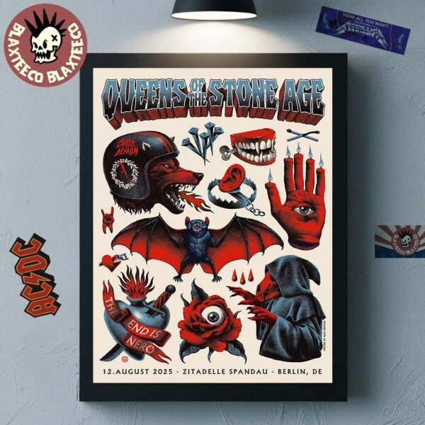Queens Of The Stone Age Berlin Germany 2025 Event Poster At Zitadelle Spandau On August 12 2025 The End Is Nero Home Decor Poster Canvas