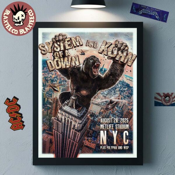 System Of A Down And Korn New York City 2025 Venue Poster At Metlife Stadium On August 28 2025 King Kong Artwork Home Decor Poster Canvas