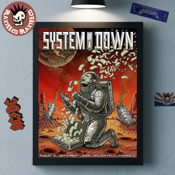 System Of A Down Chicago IL 2025 Gig Poster At Soldier Field On August 31 And September 1 2025 Astronaut Crying With Money Art Home Decor Poster Canvas