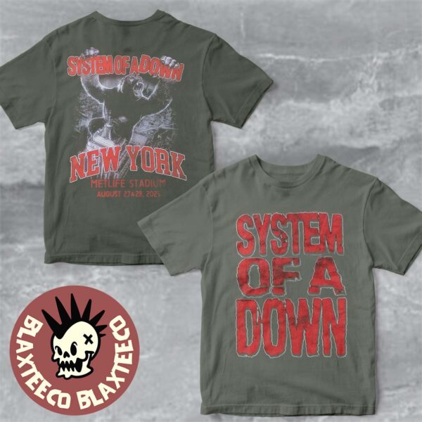 System Of A Down New York Metlife Stadium 2025 Merch Tee Logo With King Kong Art On August 27 And 28 2025 Two Sided Green T-Shirt