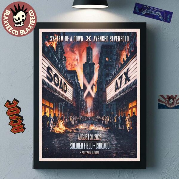 System Of A Down X Avenged Sevenfold Chicago 2025 Venue Poster At Soldier Field On August 31 And September 1 2025 Home Decor Poster Canvas