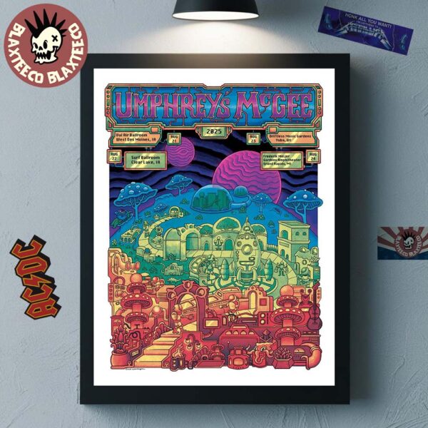 Umphrey’s McGee Midwest 2025 Poster For Shows In Iowa Wisconsin And Michigan From August 21 To 24 2025 Home Decor Poster Canvas