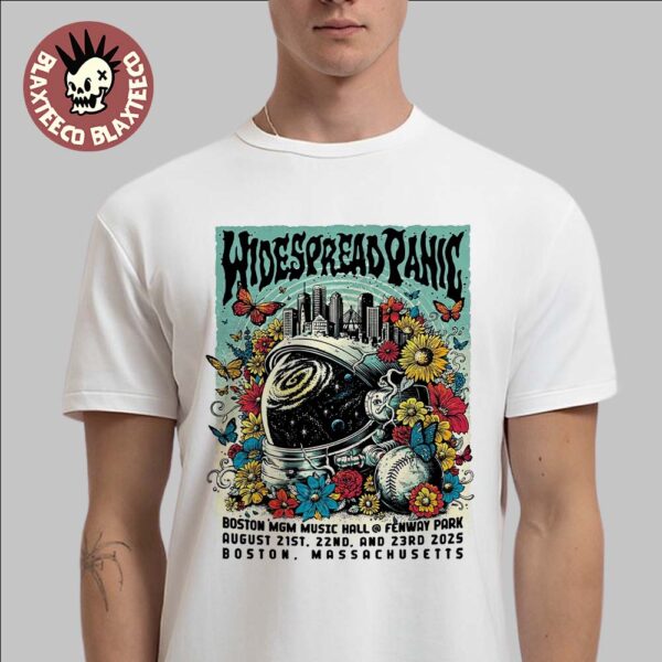 Widespread Panic Boston Massachusetts Event Poster At MGM Music Hall At Fenway Park On August 21 22 And 23 2025 Astronaut Helmet And Flowers Art T-Shirt