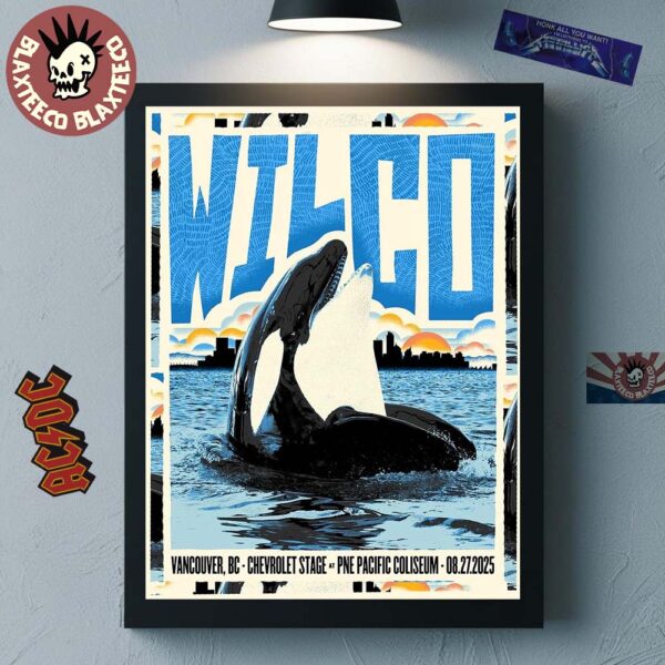 Wilco Vancouver BC 2025 Concert Poster At Chevrolet Stage At PNE Pacific Coliseum On August 27 2025 The Orca Art Home Decor Poster Canvas