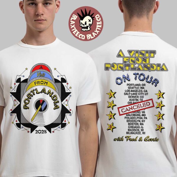 A Visit From Portlandia On Tour 2025 Merch With Fred And Carrie Wisconsin Shows Two Sided T-Shirt