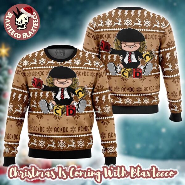 ACDC Brian Johnson Chibi Style Playing Toy Knitted Brown Ugly Christmas Sweater