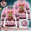 ACDC Angus Young In Throne Snowflakes Pattern Knitted White Ugly Christmas Sweater