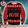 ACDC Merry Christmas Signature Logo With Holiday Pattern Knitted White Ugly Christmas Sweater