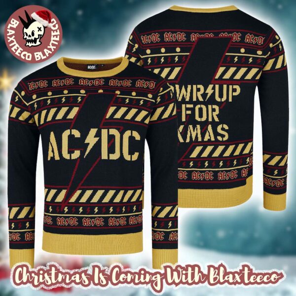 ACDC Power Up Lightning Pattern PWR Up For Xmas Knitted Ugly Christmas Sweater