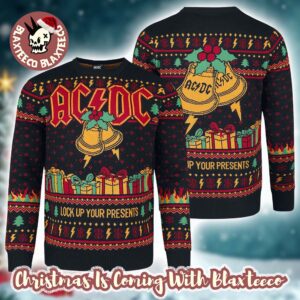 ACDC Xmas Hell Bells Lock Up Your Presents Holiday 2025 Christmas Jumper Multicolour Ugly Sweater