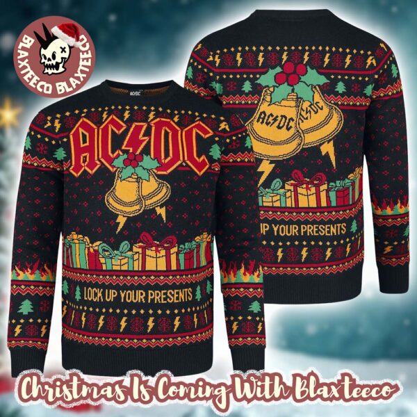 ACDC Xmas Hell Bells Lock Up Your Presents Holiday 2025 Christmas Jumper Multicolour Ugly Sweater