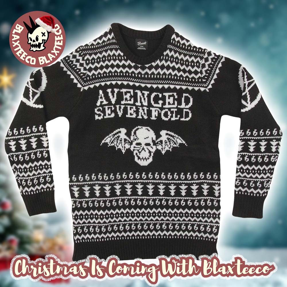 Avenged Sevenfold Black And White Beathbat And Logo Knitted Christmas Ugly Sweater