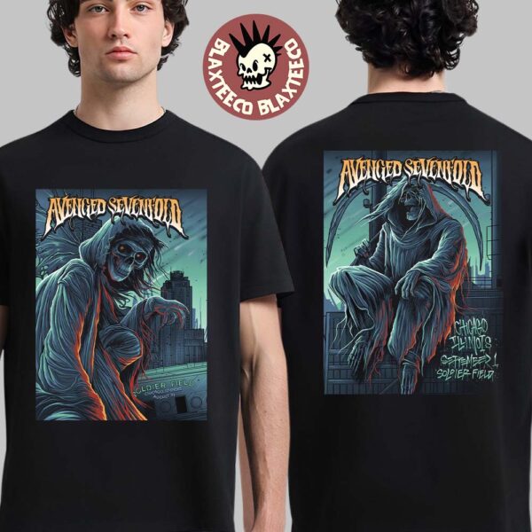 Avenged Sevenfold Chicago Illinois 2025 Night 1 And 2 Venue Poster Combined Art At Soldier Field On August 31 And September 1 2025 Two Sided T-Shirt