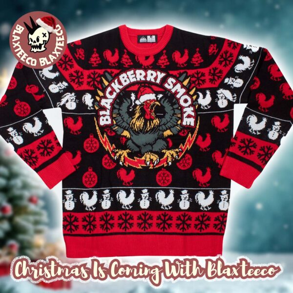 Blackberry Smoke Lightning Rooster Logo Holiday Theme Santa Hat Knitted Ugly Christmas Sweater