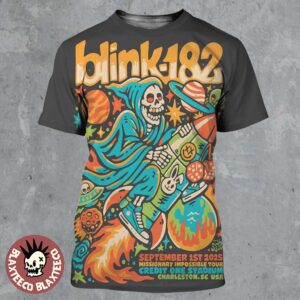 Blink 182 Charleston South Carolina 2025 Venue Poster At Credit One Stadium Missionary Impossible Tour On September 1 2025 All Over Print Shirt