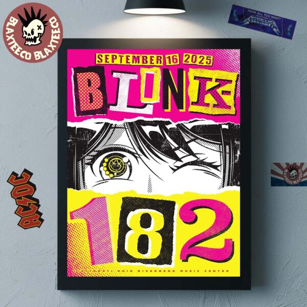 Blink 182 Cincinnati Ohio 2025 Venue Poster At Riverbend Music Center On September 16 2025 Home Decor Poster Canvas