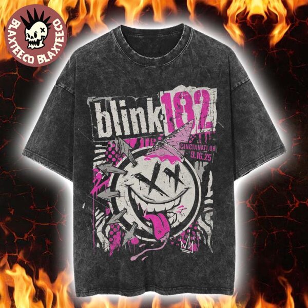 Blink 182 Cincinnati Ohio 2025 Venue Tee At Riverbend Music Center On September 16 2025 Vintage Washed T-Shirt