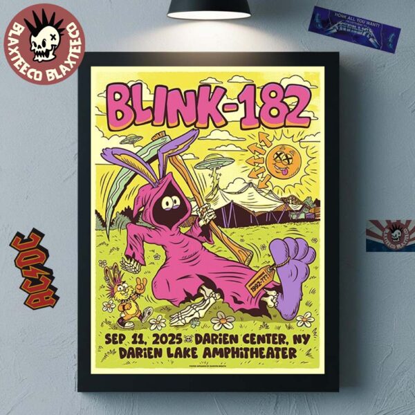 Blink 182 Darien Center New York 2025 Venue Poster At Darien Lake Amphitheater On September 11 2025 Bunny The Reaper Art Poster Canvas