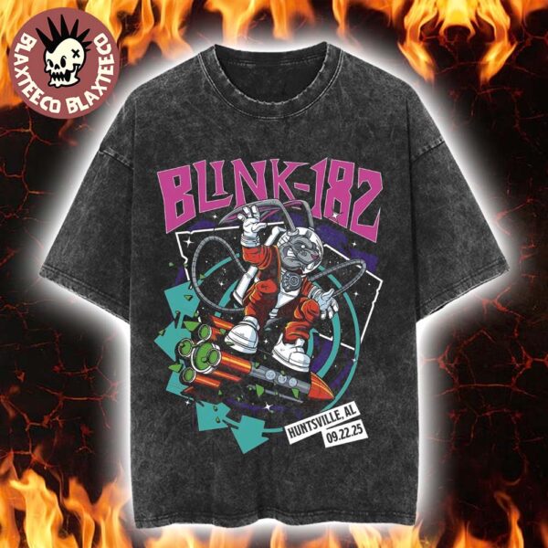 Blink-182 Huntsville Alabama 2025 Venue Tee At The Orion Amphitheater On September 22 2025 Rocket Rabbit Astronaut Vintage Washed T-Shirt