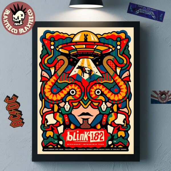 Blink 182 Missionary Impossible Tour 2025 Raleigh North Carolina Venue Poster At Coastal Credit Union Music Park At Walnut Creek On September 3 2025 Poster Canvas