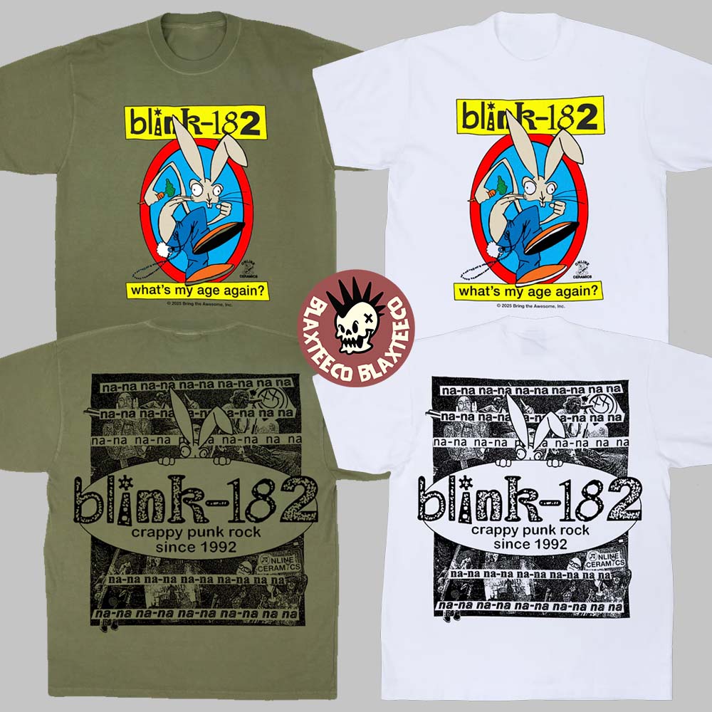 Blink 182 Missionary Impossible Tour 2025 What's My Age Again Crappy Punk Rock Since 1992 Green And White T-Shirt