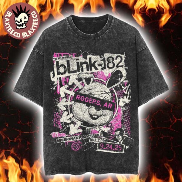 Blink 182 Rogers Arkansas 2025 Venue Tee At Walmart Arkansas Music Pavilion On September 24 2025 Missionary Impossible 2025 Tour Washed T-Shirt