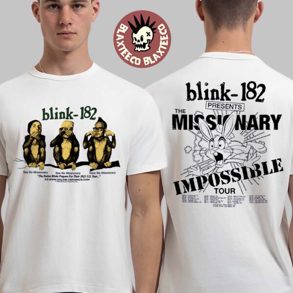Blink 182 The Missionary Impossible Tour 2025 Say No See No Hear No Monkeys Two Sided T-Shirt