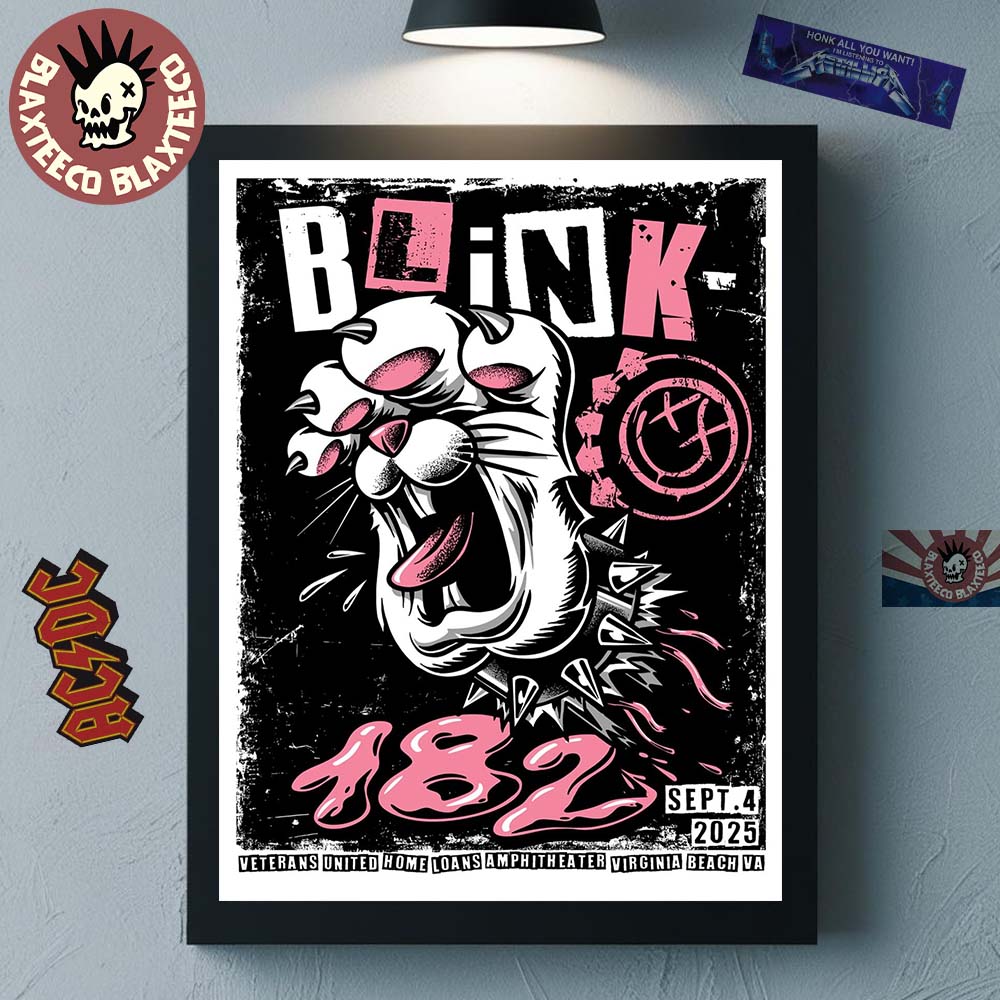 Blink 182 Virginia Beach VA 2025 Venue Poster At Veterans United Home Loans Amphitheater On September 4 2025 Home Decor Poster Canvas