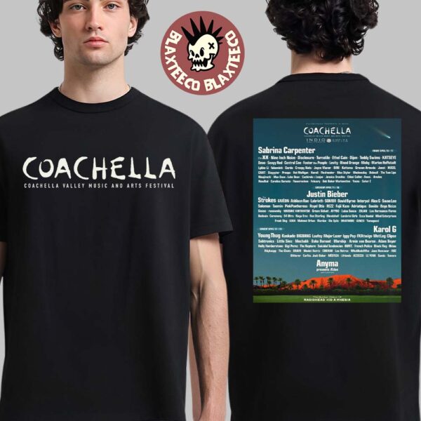 Coachella 2026 Official Poster Lineup Indio California At Empire Polo Club From April 10 to 19 2026 Two Sided T-Shirt