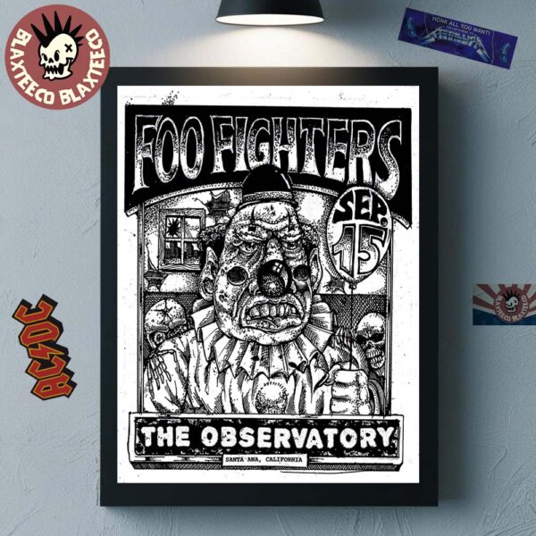 Foo Fighters Santa Ana California 2025 Venue Poster At The Observatory On September 15 2025 The Clown With Balloon Art Home Decor Poster Canvas