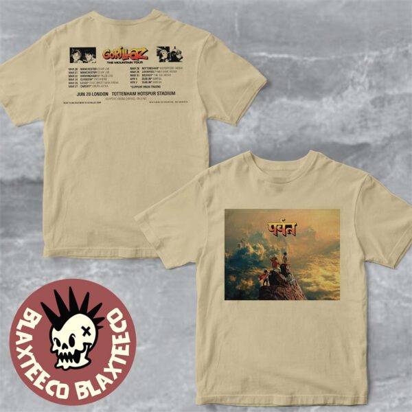 Gorillaz The Mountain Tour UK And Ireland Arenas 2026 Schedule Dates Two Sided T-Shirt