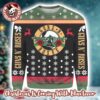 Guns N Roses Band Cross Logo Skeletons With Santa Hats Xmas Holiday Jumper Multicolor Ugly Christmas Sweater