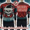 Guns N Roses Iconic Skull Logo Band Wearing Santa Hats Blue Uglty Christmas Sweater