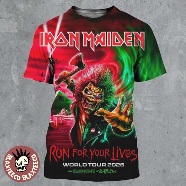 Iron Maiden Run For Your Lives World Tour 2026 Eddie With An Axe Official Art All Over Print Shirt