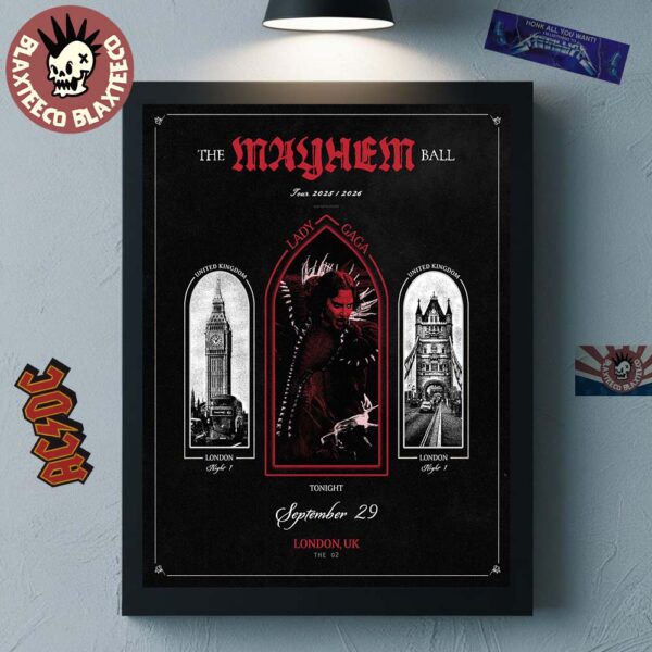 Lady Gaga The Mayhem Ball Tour 2025 2026 London UK Night 1 At The O2 On September 29 2025 Home Decor Poster Canvas