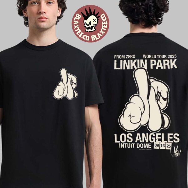 Linkin Park X OG Slick From Zero World Tour 2025 Los Angeles Venue Tee At Intuit Dome On September 13 2025 Mickey LA Hand Sign Art Two Sided T-Shirt