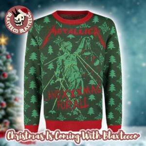 Metallica And XXXmas For All And Justice For All Holiday Style Xmas Green Knitted Ugly Christmas Sweater