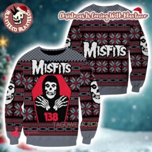 Misfits Signature Crimson Ghost 138 Snowflakes Pattern Ugly Christmas Sweater