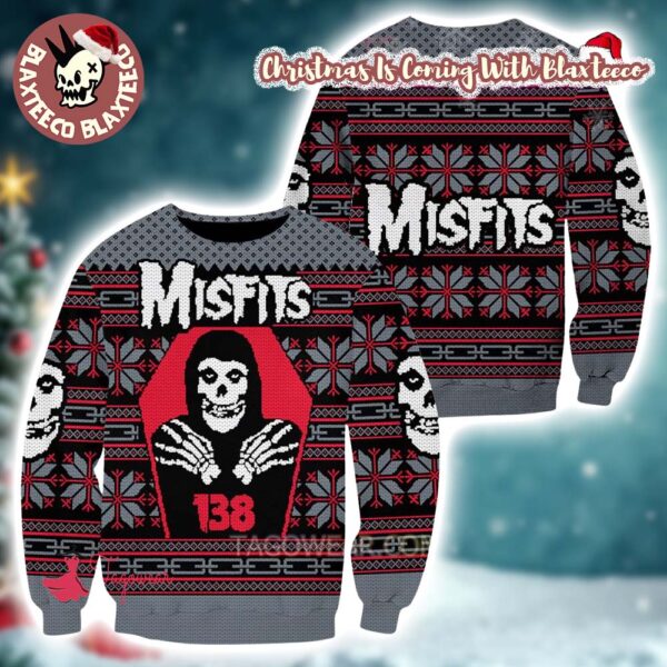 Misfits Signature Crimson Ghost 138 Snowflakes Pattern Ugly Christmas Sweater