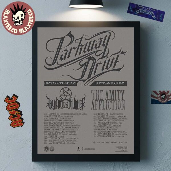 Parkway Drive 20 Year Anniversary European Tour 2025 Schedule Dates Home Decor Poster Canvas