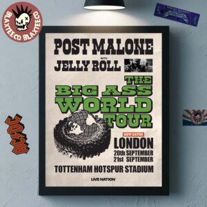 Post Malone With Jelly Roll The Big Ass World Tour 2025 In London At Tottenham Hotspur Stadium On September 20 And 21 2025 Poster Canvas