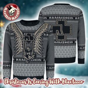 Rammstein Holiday Angel With Logo Pattern Grey Ugly Christmas Sweater