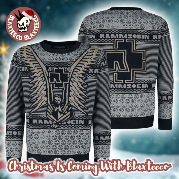 Rammstein Holiday Angel With Logo Pattern Grey Ugly Christmas Sweater
