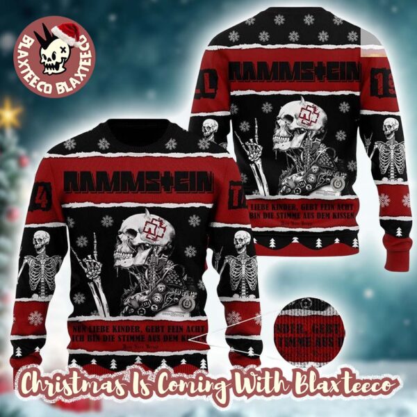 Rammstein Skeleton Nun Liebe Kinder Knitted Black And Red Germany Holiday Ugly Christmas Sweater