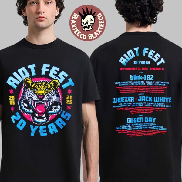Riot Fest 2025 20 Years Anniversary Tiger Lineup Two Sided T-Shirt